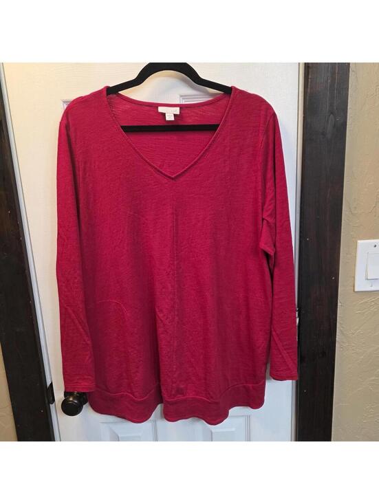 Tops - J.Jill Women's Red V-Neck Long Sleeve Sweater- XL Petite
